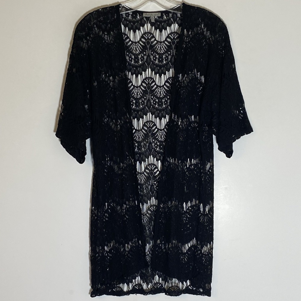 VTG Charlotte Russe Cardigan Womens Medium Black Lace Open Front Cover Up Y2K M